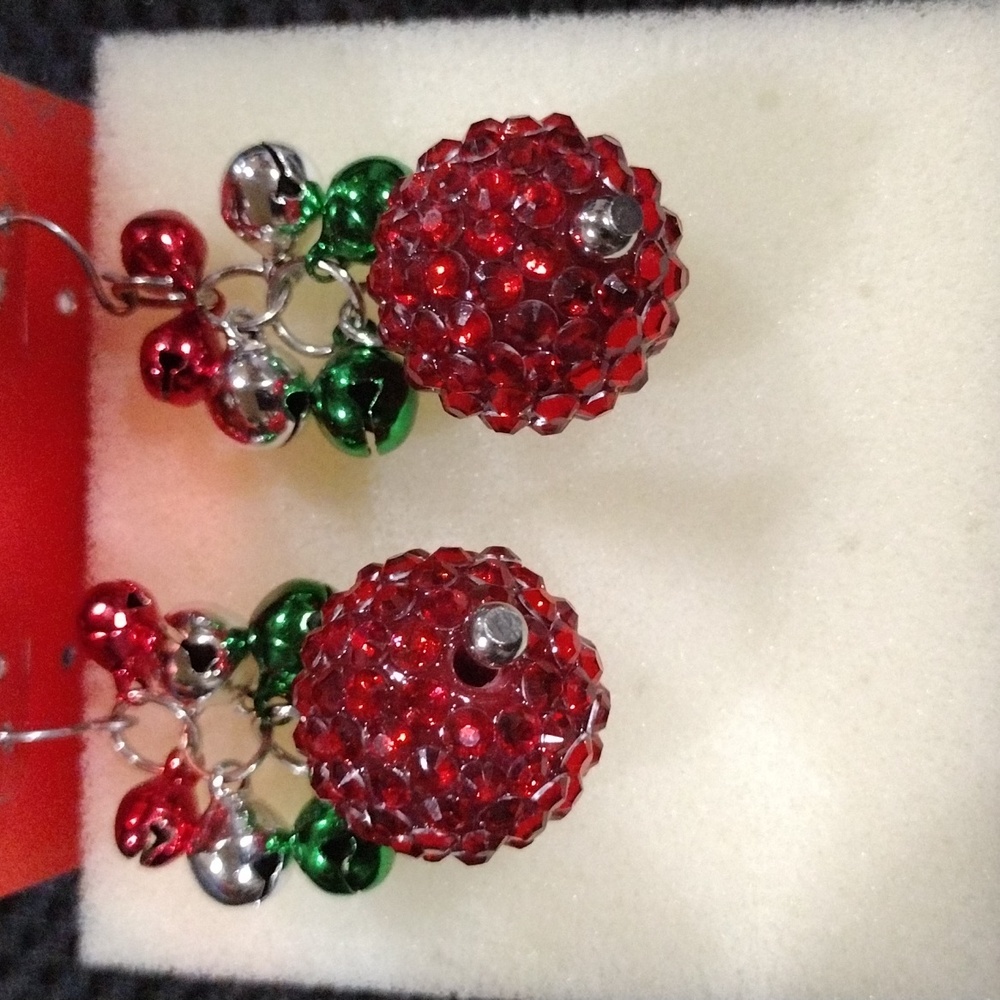 Festive Tiny Bells W/Big Red Ball Earrings- TurnUP Volume- Hear The Sweet Jingle - Picture 5 of 5